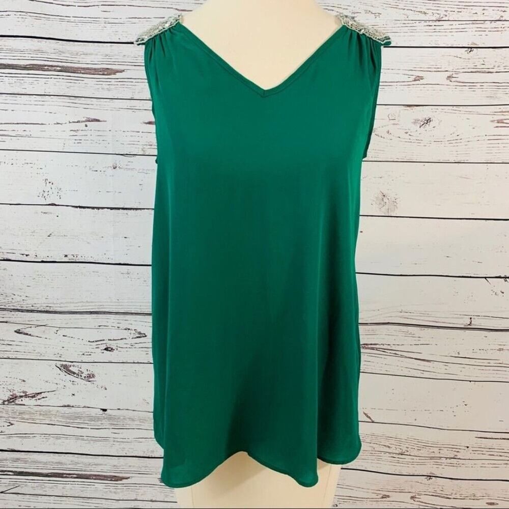 Charming Charlie beaded shoulder green blouse